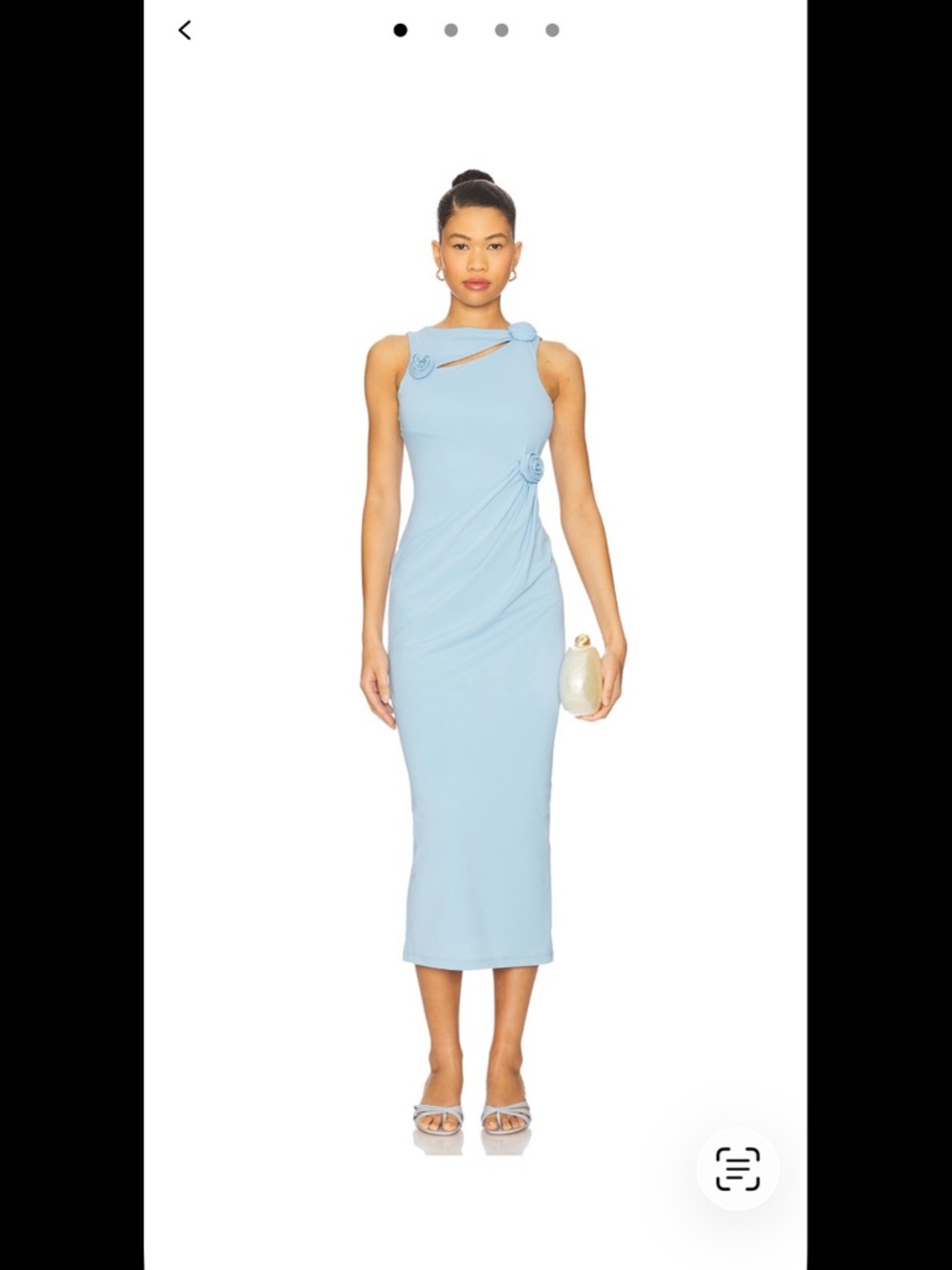 Likely Light Blue Sleeveless Maxi Dress with Rosette Details